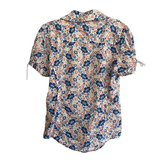 Guess Y2K Floral Button Up Cotton Blouse V-Neck Collar Coquette Puff Sleeve | M - Picture 4 of 5